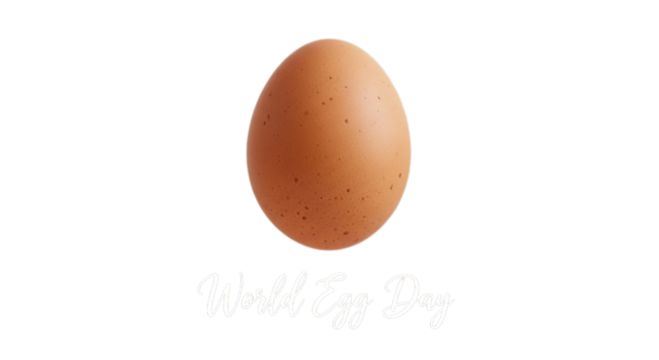 Photo of a single brown egg isolated on a transparent background with text