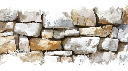 Stone Wall Against Clean White Surface Watercolor Background