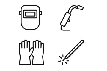 Fototapeta premium Welding equipment icons: mask, torch, gloves, electrode stick