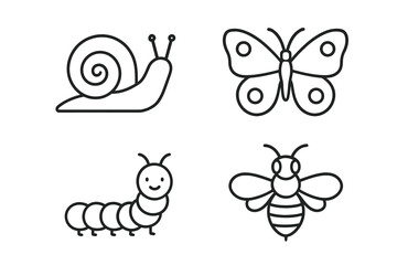 Naklejka premium Collection of simple insect and snail line drawings