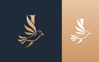 Abstract Initial letter J and Bird logo design vector illustration