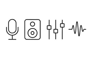 Audio equipment icons: microphone, speaker, equalizer, sound wave
