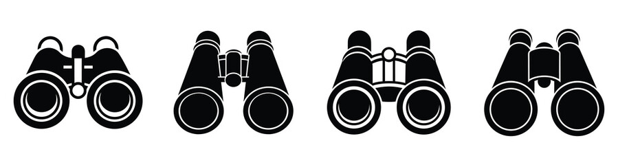 Binoculars Icon Set Collection in Black Silhouette Design