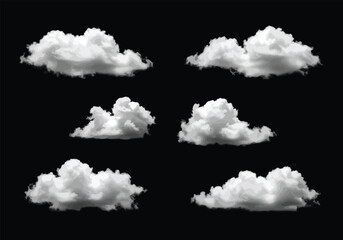 White realistic isolated steam or cloud on black background Vector