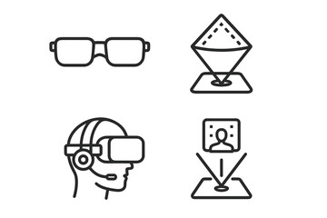 Virtual reality icons: vr headset, glasses, hologram, display technology symbols