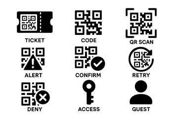 Qr code icons for ticketing, access, and alerts with guest profile