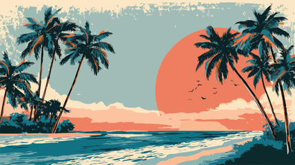 Tropical Beach Vector Postcard for Summer Vibes and Relaxation
