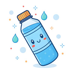 A simple, emoji-style plastic water bottle illustration with a blue cap, isolated on a white background,