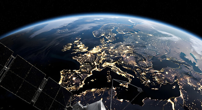 Nighttime Earth from Space — Satellite View of City Lights, Global Connectivity and Earth Observation