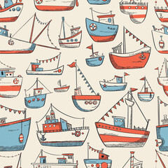 Handdrawn ships collection set.