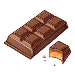 A cartoon-style chocolate bar emoji illustration, partly unwrapped to show squares of chocolate, isolated