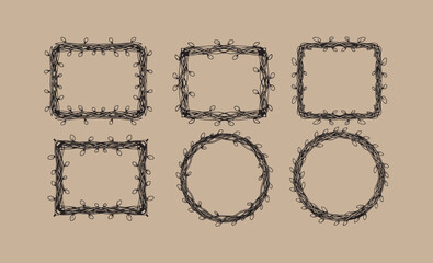 Obraz premium Collection of six ornate decorative floral frames on a textured background