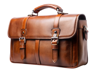 Brown leather briefcase isolated on transparent background