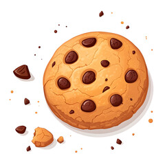 A cute emoji-style chocolate chip cookie illustration with visible chocolate chunks, round shape, isolated