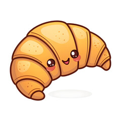 A golden brown croissant emoji-style illustration with curved shape and flaky layers, isolated on a white background,