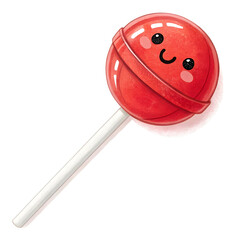A colorful emoji-style lollipop with a swirl pattern on a stick, isolated on a white background, playful