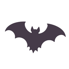 Silhouette of a bat with its wings spread wide against a plain white background in simple vector style