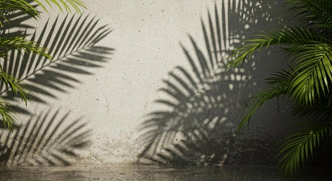 Rainwater-Glazed Concrete Wall and Palm Shadows: Summer Greenhouse Minimalism