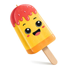 A colorful emoji-style popsicle ice cream illustration with a wooden stick, isolated on a white background