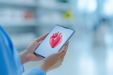 Woman holding a tablet with heart animation in screen