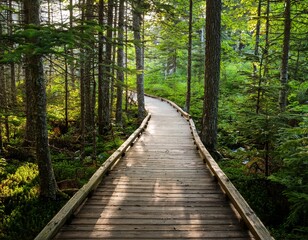 boardwalk through lush forest chimney pond trail baxter state park