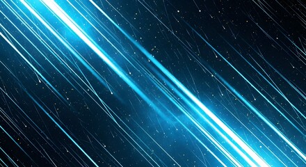 Abstract blue light streaks and particles moving diagonally across a dark background, representing speed and technology