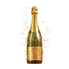 Sparkling Champagne Bottle with Gold Foil, Celebration Symbol, isolated on transparent background