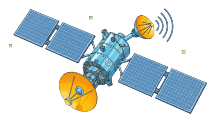 Isolated Satellite with Solar Panels and Antenna, orbital communication technology science