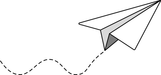 Paper plane with dotted line travel and route symbol icon. Abstract doodle email, mail plane, travel dream concept air. Business trip abstract illustration. Direction choice concept design.