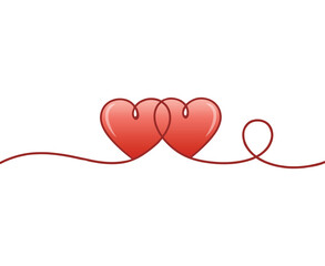 Two intertwined red hearts connected by a continuous line, symbolizing love and connection.