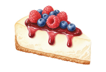 Watercolor Illustration of Cheesecake Slice with Berries