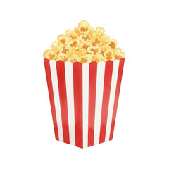 Watercolor Illustration of Popcorn in Red and White Striped Box