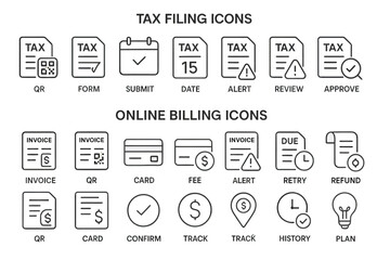 Essential tax filing and online billing icons for efficient financial management