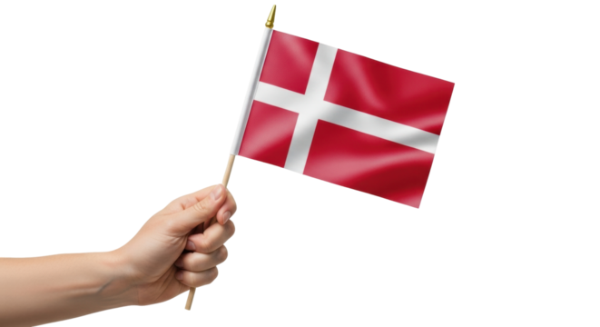 Isolated hand waving a national flag of Denmark, a country in Northern Europe, patriot - Powered by Adobe