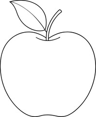 Simple outline drawing of ripe apple with single leaf and stem fruit line art perfect for coloring or design use