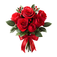 Romantic Red Rose Bouquet with Satin Ribbon, Valentine?s Symbol, isolated on transparent background