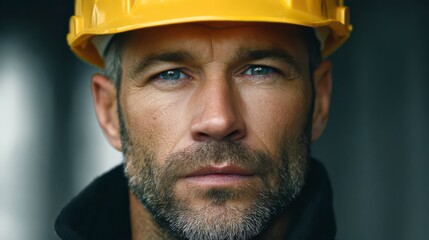 Confident Engineer in Yellow Helmet: A close-up portrait of a determined engineer, adorned with a yellow safety helmet, exudes a sense of assurance and competence.