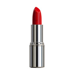 Vibrant Red Lipstick with Metallic Tube on Studio Platform, Cosmetic Product, isolated on transparent background