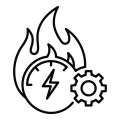 Vector art of flame, gear, and electricity symbol icon representing energy and mechanics