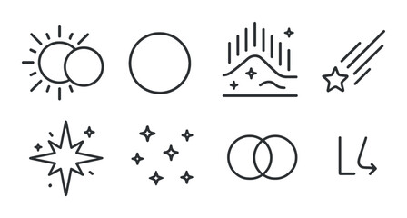 Minimalist celestial icons set with sun, moon, and stars on textured background
