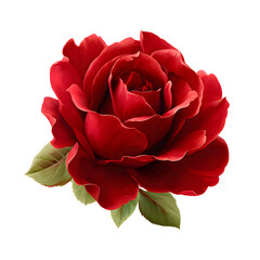 Scarlet Rose Bloom with Petals Unfolding, Romantic Nature Symbol, isolated on transparent background