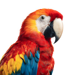 Scarlet Macaw Parrot with Vibrant Plumage on Studio Light, Exotic Bird Portrait, isolated on transparent background