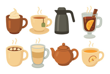 Variety of hot beverages including tea, coffee, and mulled wine