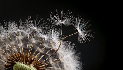 Obraz premium close up of seed of dandelion on its head against black background