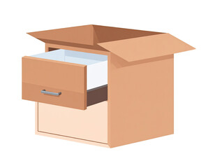Open cardboard box, drawer inside