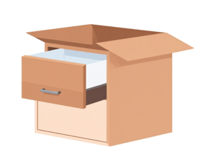 Open cardboard box, drawer inside