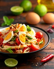 Fresh, colorful salad with boiled eggs
