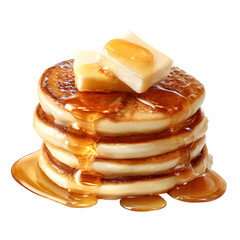 Stack of Pancakes with Butter and Maple Syrup, Comfort Breakfast Food, isolated on transparent background