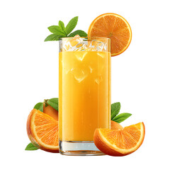 Refreshing Orange Juice in Tall Glass with Fruit Garnish, Summer Beverage, isolated on transparent background