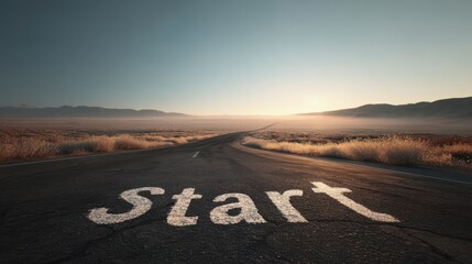 Naklejka premium Road Leading to New Adventures at Sunrise in a Vast Landscape